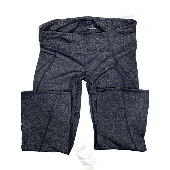 Athleta Leggings Cropped Pants Power Up Split Calf Yoga heather gray black Sz S - Picture 2 of 5